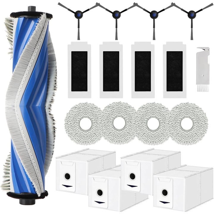 Accesorii pentru aspiratorul robot ECOVACS DEEBOT T30 Omni/T30 Pro Omni, piese de schimb cu 1 perie principala, 4 filtre HEPA, 4 lavete de mop, 4 saci de praf, 4 perii laterale