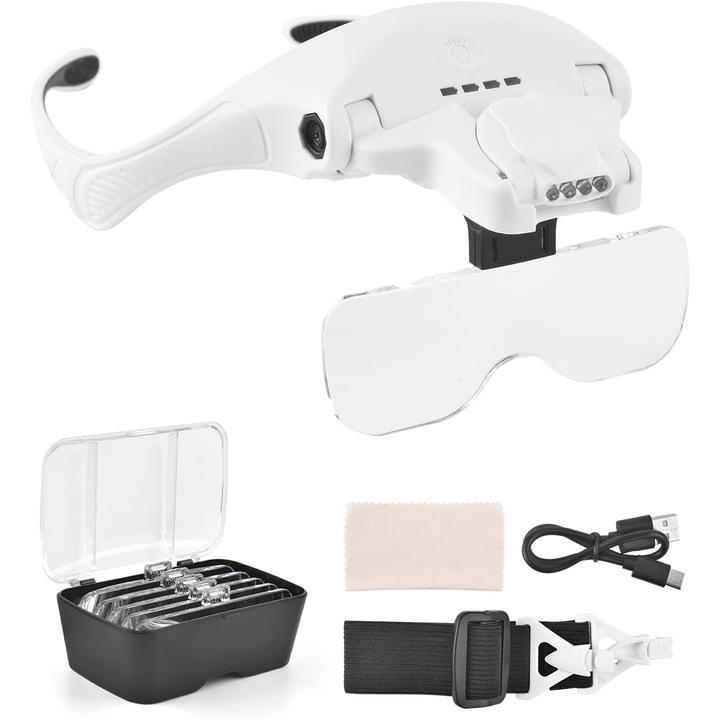 Lupa cu Lumina LED, Reincarcabila USB, 5 Niveluri Marire