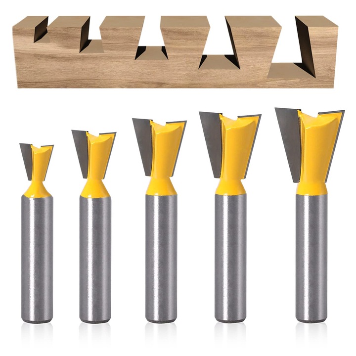 Set de freze cu dublu unghi, 5 piese, 8mm, tungsten, pentru prelucrari de precizie