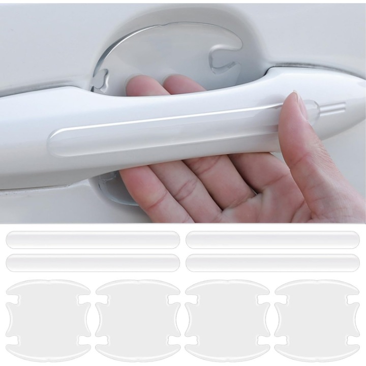 Folie protectoare pentru manerele usilor auto, 8 bucati autocolante transparente autoadezive universale pentru manerele usilor, anti-zgarieturi, pentru majoritatea manerelor usilor