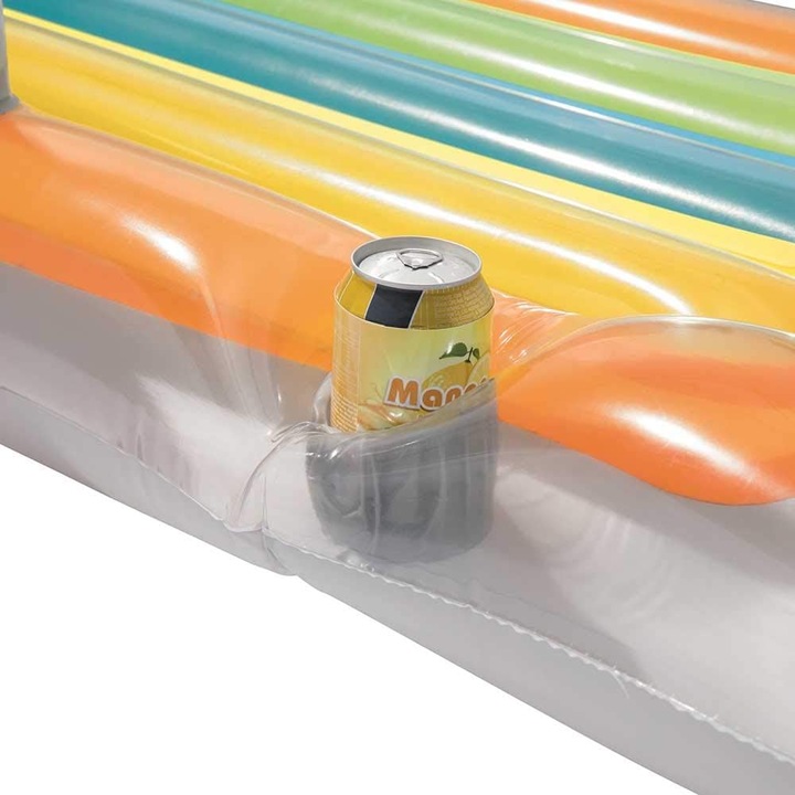 Sezlong gonflabil, saltea de plaja din PVC 22 mm, vinil pre-testat, cu supapa de siguranta si patch de reparare, multicolor, 1 buc