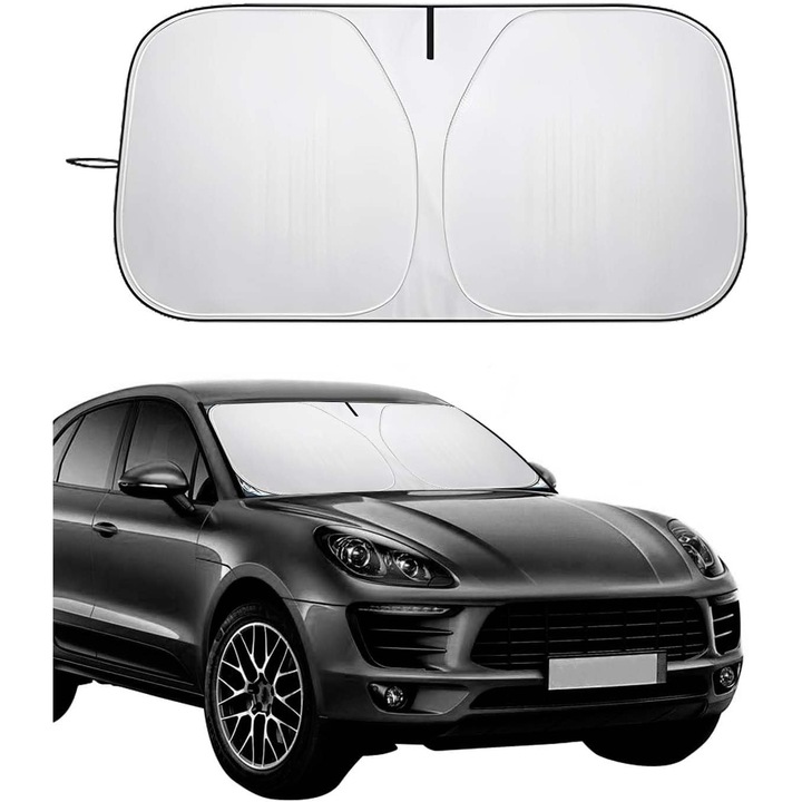 Parasolar pentru parbriz/parasolar auto, XL, protectie UV si izolare termica reflectorizanta, pliabil din poliester, argintiu/negru, 1 bucata