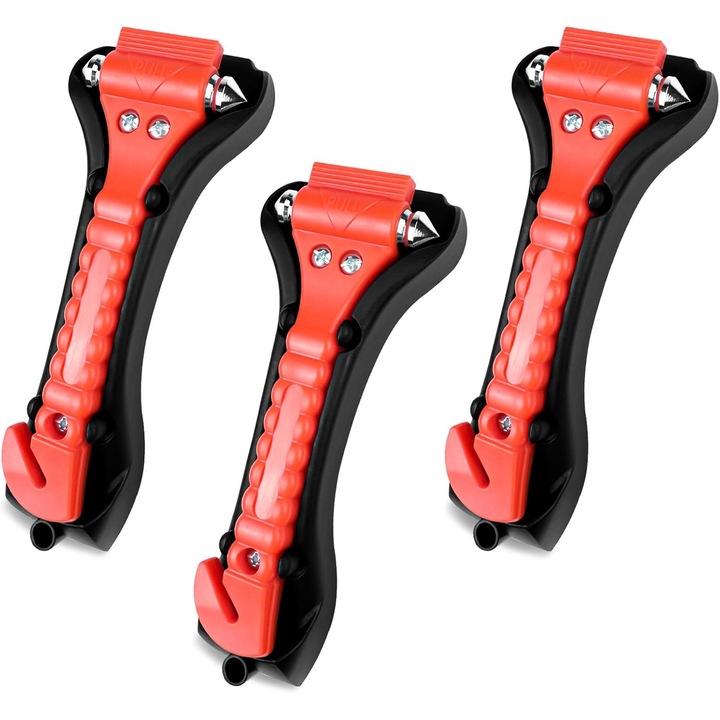 Set 3 piese pentru spargerea geamurilor si taierea centurii de siguranta, Ciocan pentru spargerea geamurilor auto de urgenta, Spargerea geamurilor auto 2 in 1, Taietor de centura de siguranta de urgenta, Accesorii auto, Echipament de urgenta