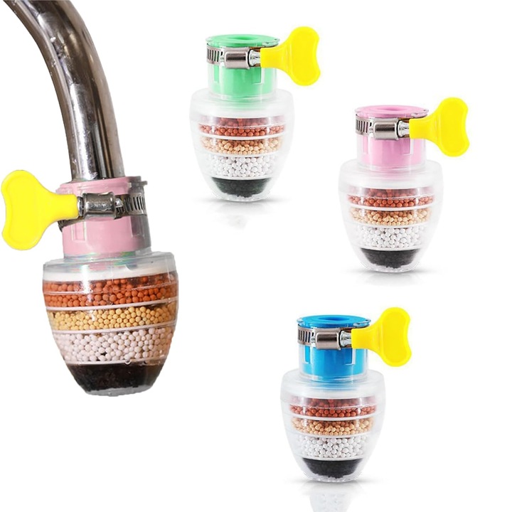 Set de 3 filtre pentru robinet, filtrare cu 6 straturi, multicolor, 16x32mm