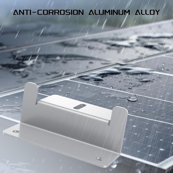 Set 16 bucati, Console de montaj pentru panouri solare tip Z, suporturi din aliaj de aluminiu rezistent la coroziune, usoare si pre-gaurite pentru panouri 50-150W, Argintiu