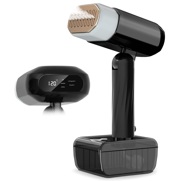 Fier de calcat cu abur 2-in-1 / vaporizator 2025 Upgraded, 1800W, display LED digital, rezervor blocabil 360° anti-scurgeri, portabil pentru acasa si calatorii, negru