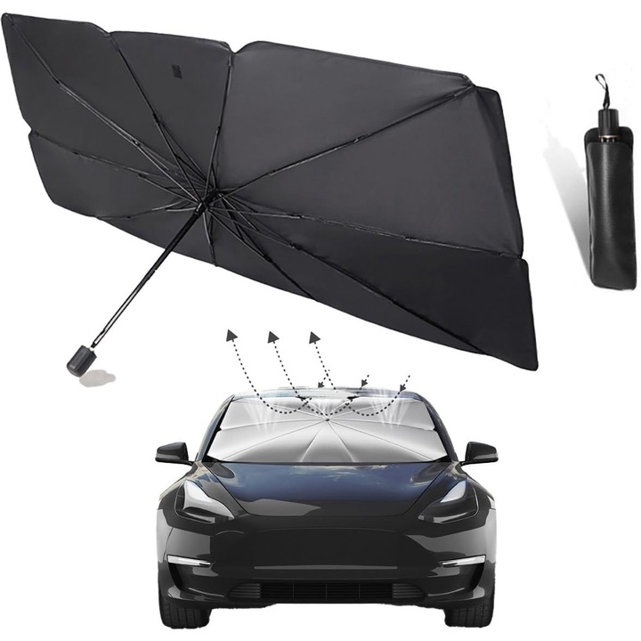 Parasolar auto universal, 5 straturi, pliabil, argintiu, mare