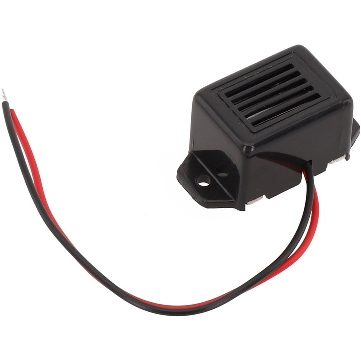 Aktív hangjelző 85 dB, 3-12V, piros-fekete, 23x17x15mm, csavaros rögzítés