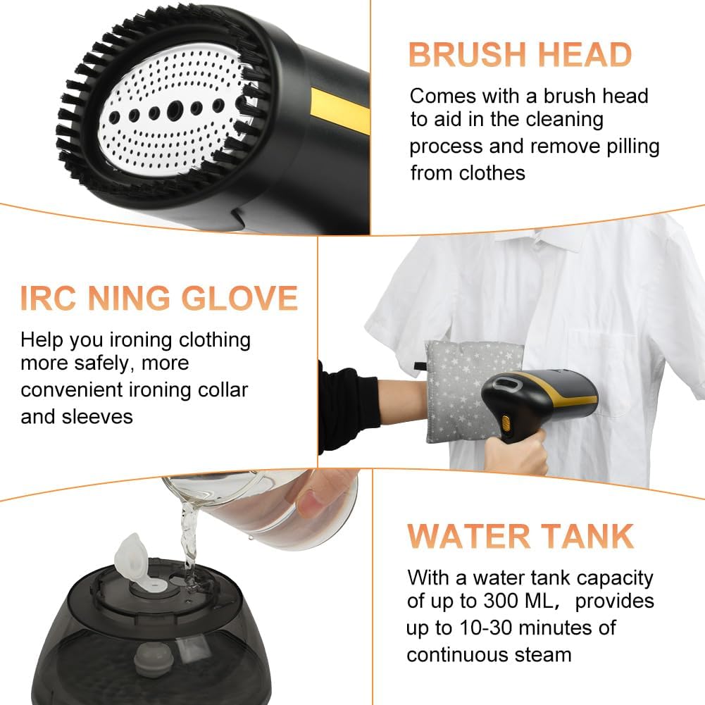 Fier de calcat cu abur, negru, 1500W, capacitate rezervor 350ml, design portabil