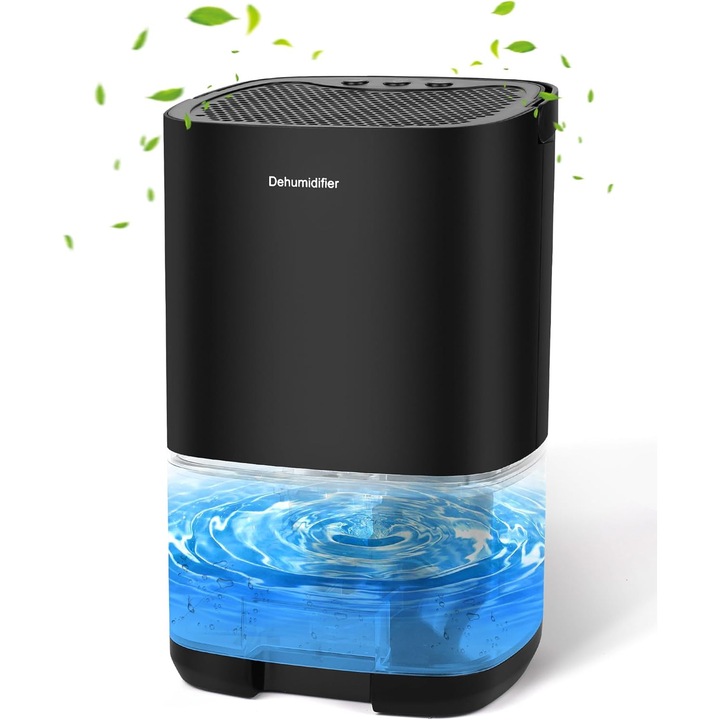 Dezumidificator electric/anti-umezeala, compact pentru incaperi pana la 30 m², capacitate rezervor 1L (1000 ml), extractie 300-350 ml/zi, protectie anti-mucegai, consum 22.5W, negru, 1 buc