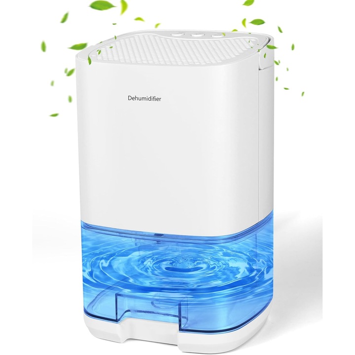 Dezumidificator electric, dezumidificator de aer pentru pana la 30 m², extrage 350 ml/zi, oprire automata la umplere, portabil, alb/albastru, 1000ml