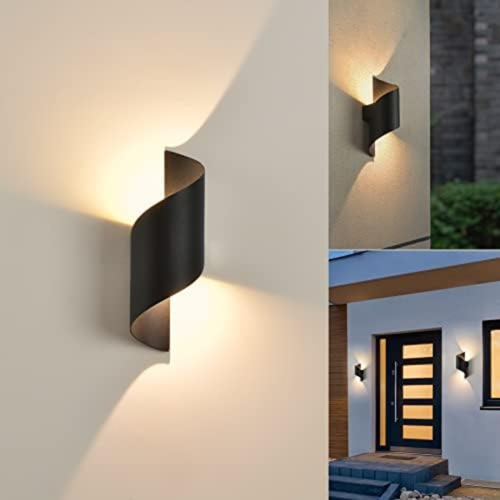 LED аплик за интериор и екстериор, 10W, 3000K, черен, 28x10см, метална спирала, IP65