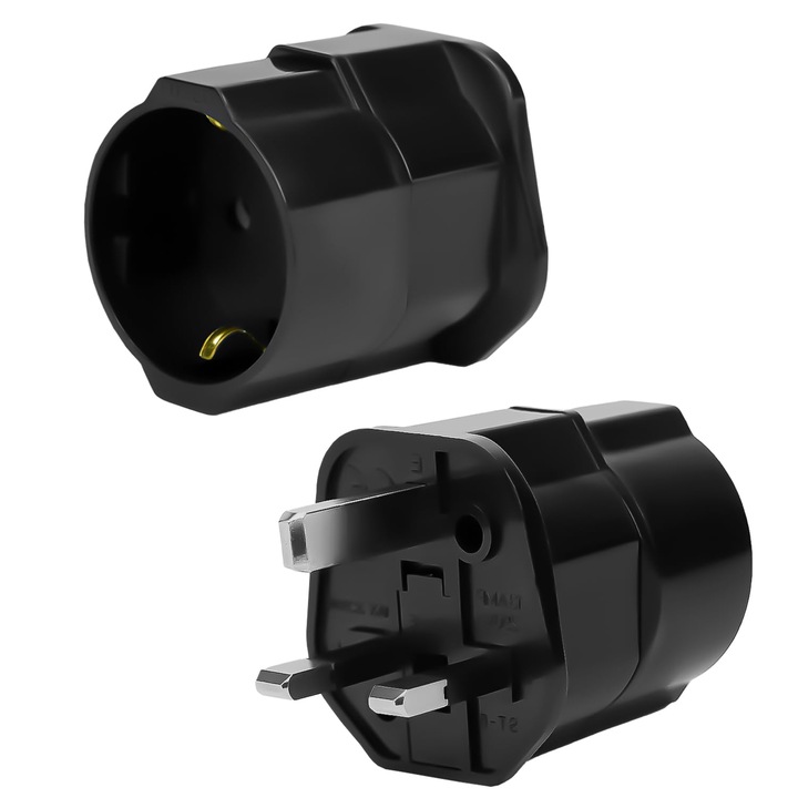 Adaptor priza UK set 2 piese negru 4.5x5x7cm 110g