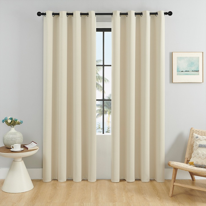 Fényzáró függöny / hőszigetelő drapéria 100% poliészter, modern perforált, Bézs, 132 x 214 cm, 1 db