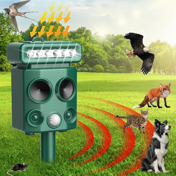 Aparat profesional cu ultrasunete si panou solar, Bedee®, IPX6,1200mAh, nti rozatoare, sobolani, dihori, pasari, reptile, caini, pisici, animale salbatice,49.5×11.8cm