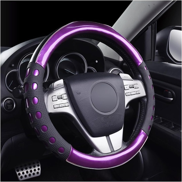 Husa volan, 38 cm, din piele microfibra, antiderapanta, mov, universala