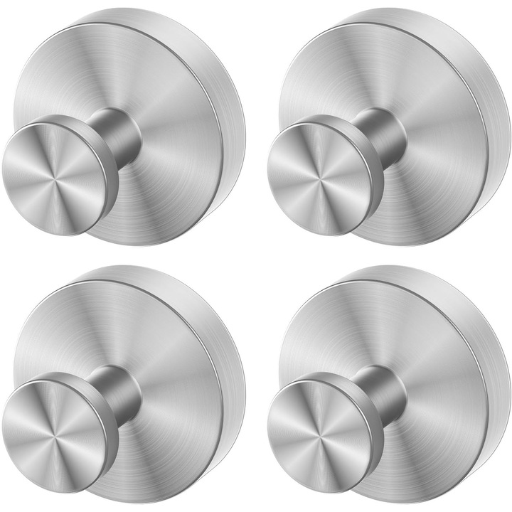 Set suporturi cu ventuza, reutilizabile, multifunctionale, argintii, 4 piese