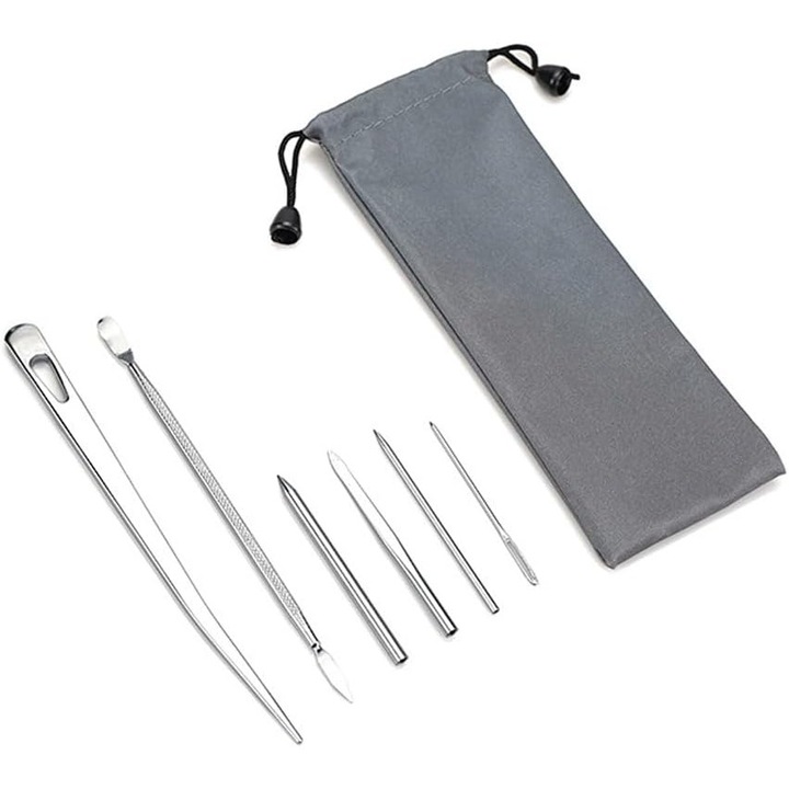 Set 6 bucati, ace paracord (ace de cusut) din otel inoxidabil cu FID, rezistente la coroziune, reutilizabile, argintiu