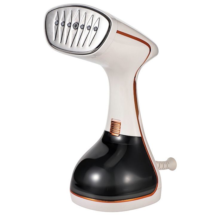 Fier de calcat cu aburi 2 in 1, vaporizator de haine portabil, 1800W, incalzire in 20 s, anti-scurgere si protectie tesaturi, utilizare verticala si manuala, ecran LCD, Alb/Negru, 320ml