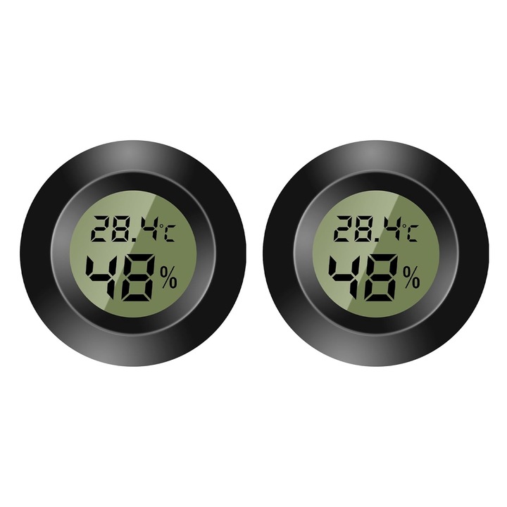2 darabos szett, Digitális beltéri hőmérő higrométerrel, megvilágított LCD kijelző, °C/°F váltás, Fekete