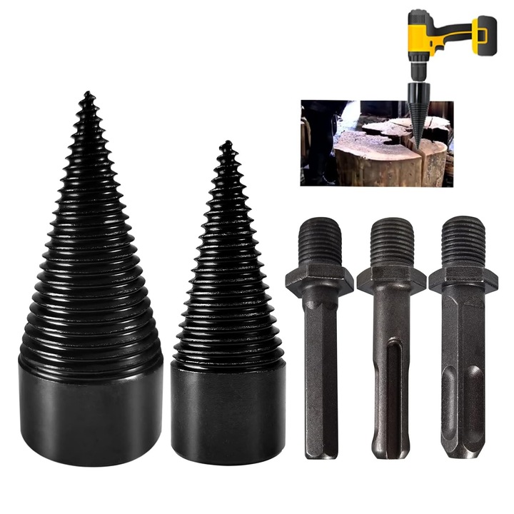 Set burghie pentru despicat lemn 32mm+42mm, cu 3 manere, pentru taiat lemn