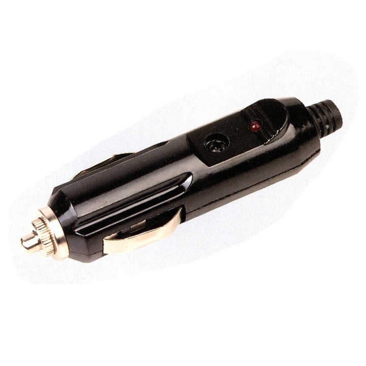 Set 2 bucati, priza bricheta auto / soclu bricheta tip masculin 12V/24V, 20A, carcasa bakelit, cu led si siguranta, negru