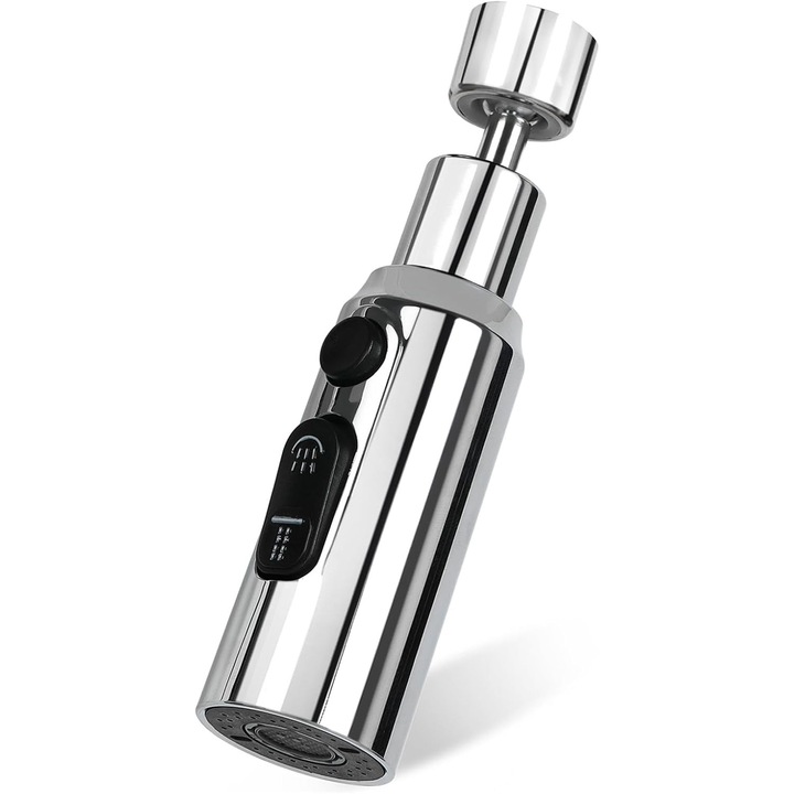 Aerator de robinet cu 3 moduri si rotatie 360°, accesorii pentru baterii sanitare, cromat, usor de instalat