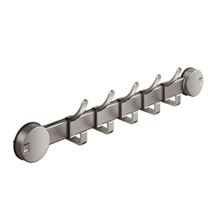 Set 5 carlige, cuier adeziv din aliaj de aluminiu, cu ventuza, fara gaurire, rezistent la coroziune, Gri