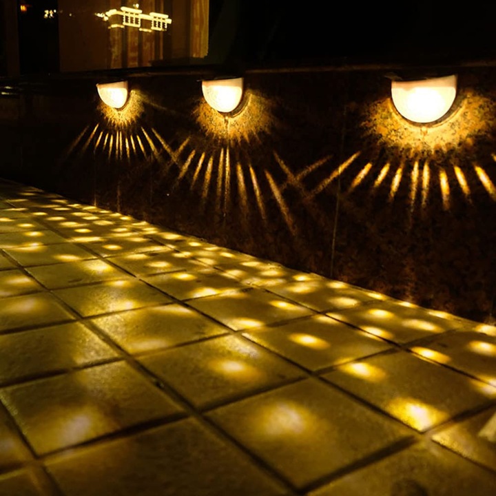 Set 4 Lampi Solare de Perete, Lumina Alba Calda, IP65, Plastic ABS, Gradina, Fara Cablu