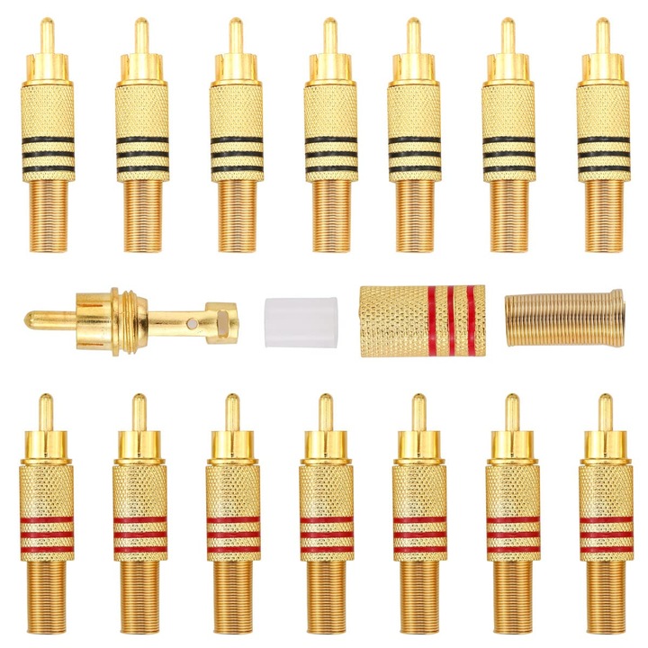 Set 14 conectori RCA placati aur, cablu coaxial, rosu si negru