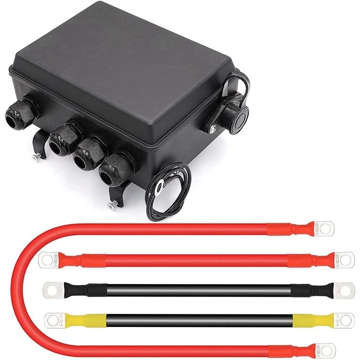 Cutie contactor solenoid, contactor pentru troliu 12V, pre-cablata, protejeaza releul si organizeaza cablajul, cabluri AWG4 incluse (1 x 1,83 m, 3 x 0,41 m), compatibil 8.000-17.000 lbs, negru