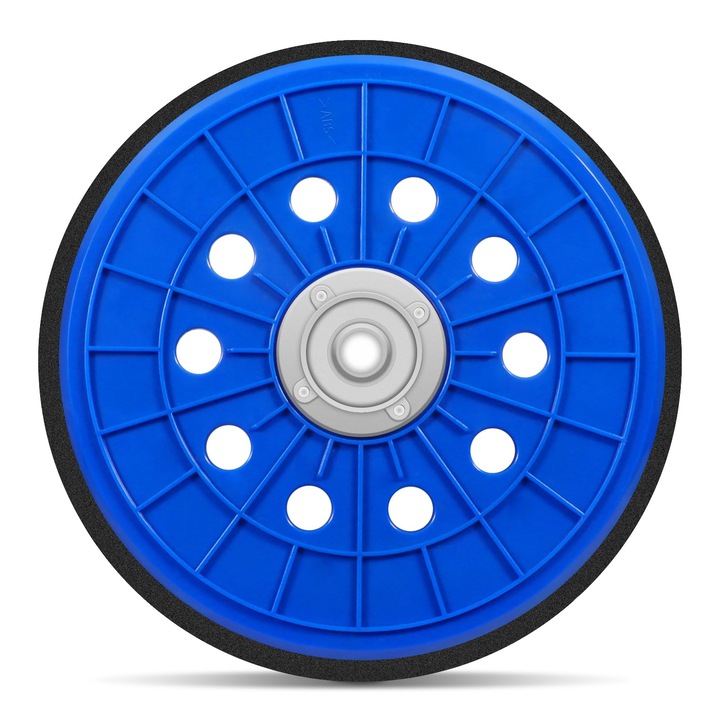 Disc de slefuit / pad de slefuit 225 mm, filet M14, pentru slefuitor girafa si slefuitoare de tavan, cu 10 orificii pentru evacuare praf, din polipropilena, albastru, 1 buc