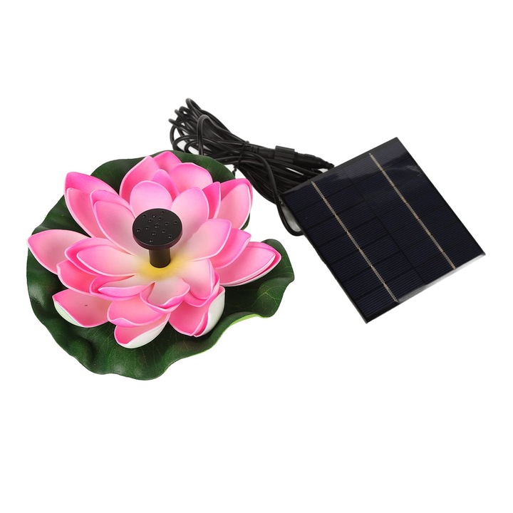 Pompa de apa solara Lotus, fantana plutitoare pentru baie de pasari, 1.4W, pentru gradini si iazuri