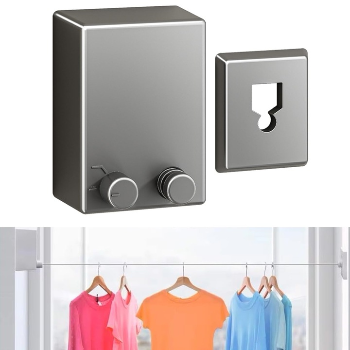 Uscator rufe retractabil, 4.2m, design anti-cadere, gri, montare pe perete