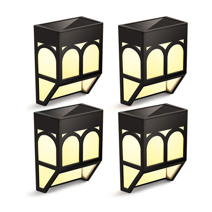 Lampi solare pentru gard, set de 4, lumina calda, 8.5x12x3.5cm