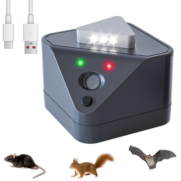 Aparat cu ultrasunete HUAJUN pentru alungat soareci, protectie 360°