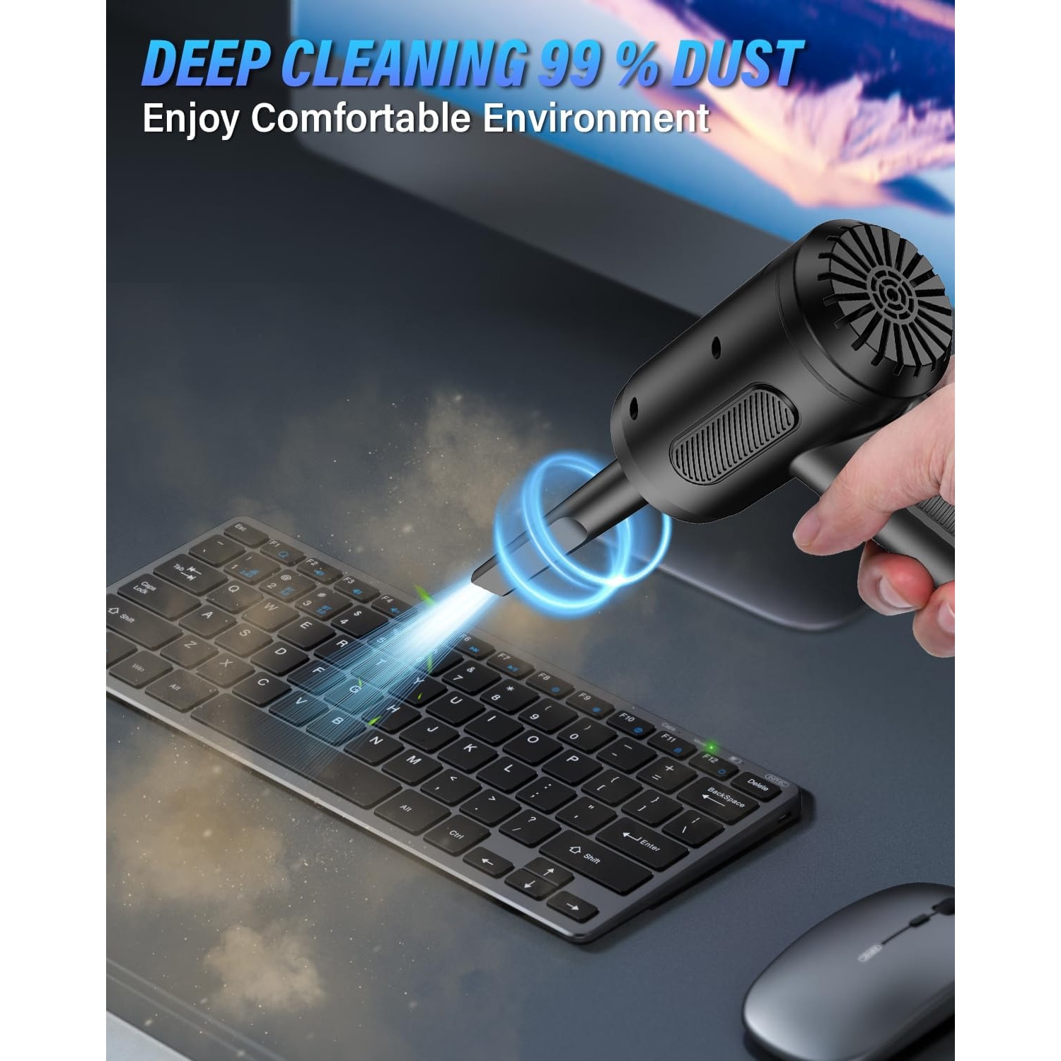 Suflanta de aer comprimat, 3 viteze, 50000 RPM, suflanta de aer uscat pentru PC-uri, indepartator de praf de calculator, reincarcabila USB cu baterie de 6000mAh pentru laptopuri, tastaturi, masini si canapele