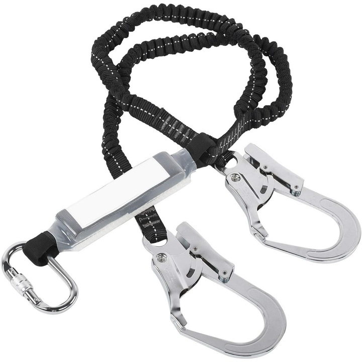 Lanyard de siguranta dublu, cu carabiniere si carlige de intarire, cu absorbitor de socuri, 1.54m, pentru lucrari la inaltime