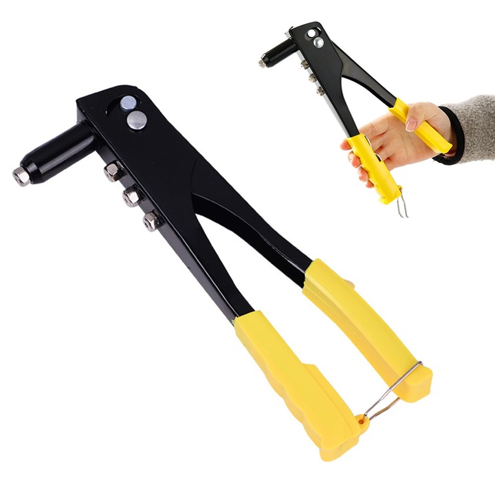 HERUSI kézi szegecselő fogó 4 vezetőfejjel 2.4-4.8mm, szénacél, ergonomikus markolat
