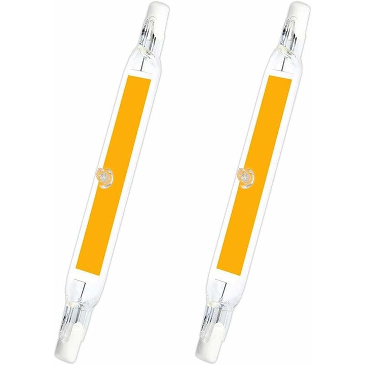 LED крушка R7s, 78 мм, 5 W, Студено бяла 6000 K, 500 lm, Еквивалентна на халогенна крушка тип молив J78 R7s 40 W/50 W, Тънък COB LED 78 мм за вътрешно осветление, Без димиране, Пакет от 2