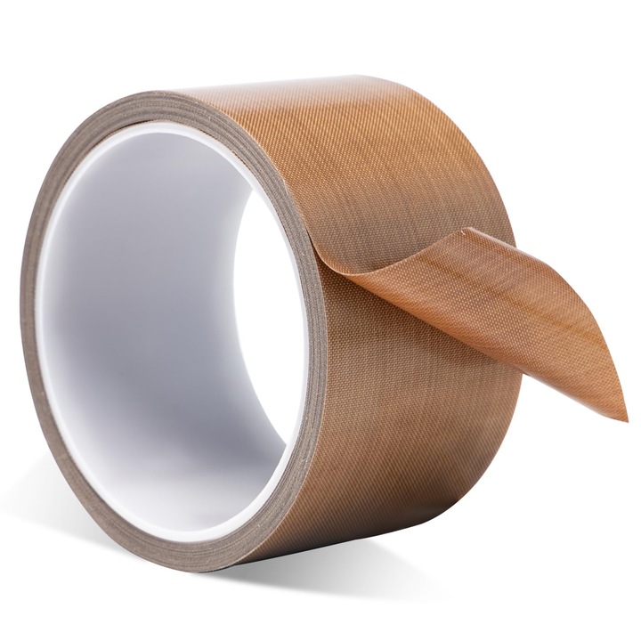 Banda Teflon (PTFE) 50mm, rezistenta la 260°C, adeziva cu acoperire PTFE non-stick, grosime 0.18mm, maro, 10m