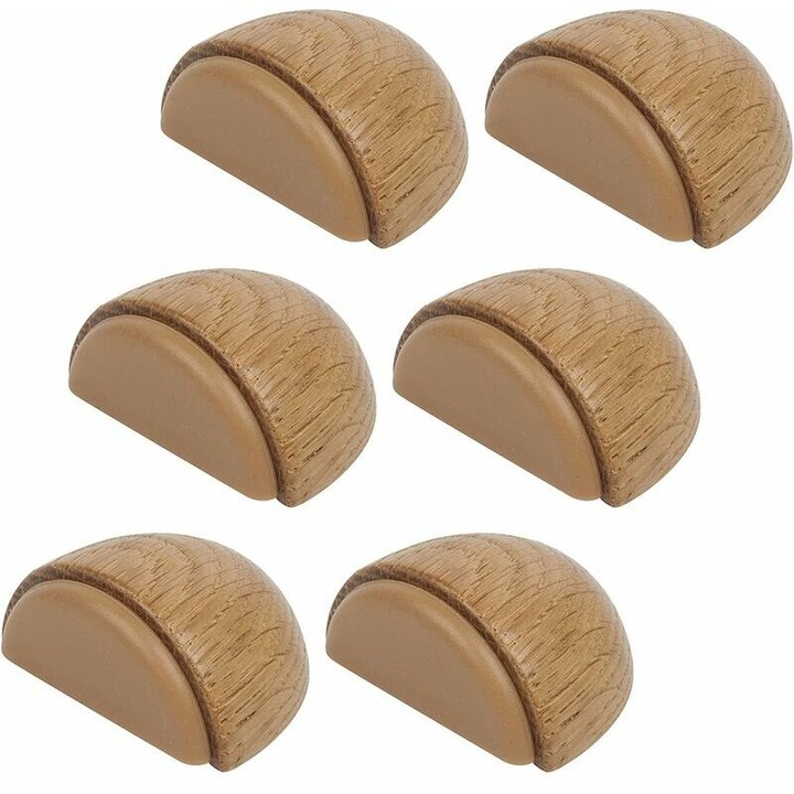 Set de 6 opritoare de usa din lemn, autocolante, pentru toate tipurile de pardoseli, stejar natural, 4.7x3.8x2.2cm