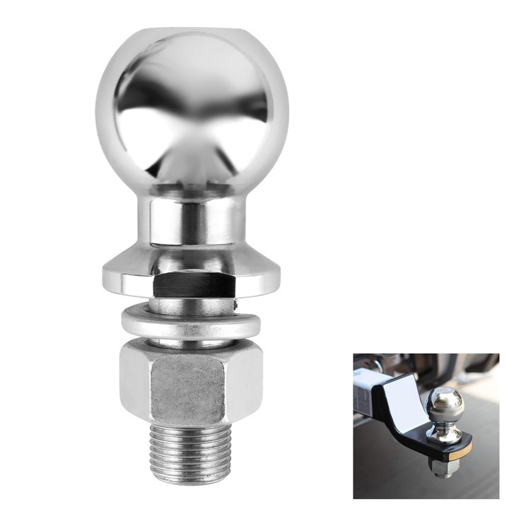 Bila de remorcare / carlig remorca 50 mm, capacitate 3,5 t, montare cu surub drept pentru sina, cromata, 1 buc
