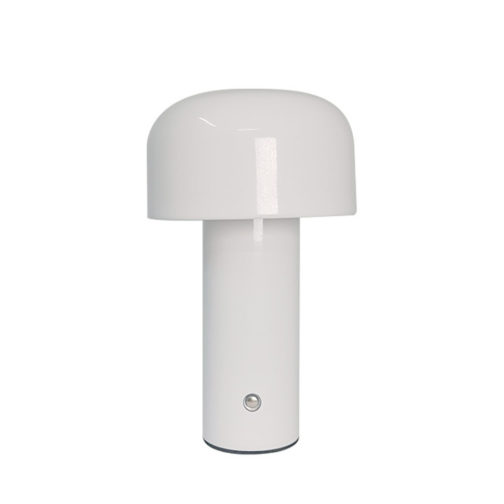 Veioza metalica wireless cu senzor tactil, 3 niveluri de intensitate, alb, dimensiuni portabile