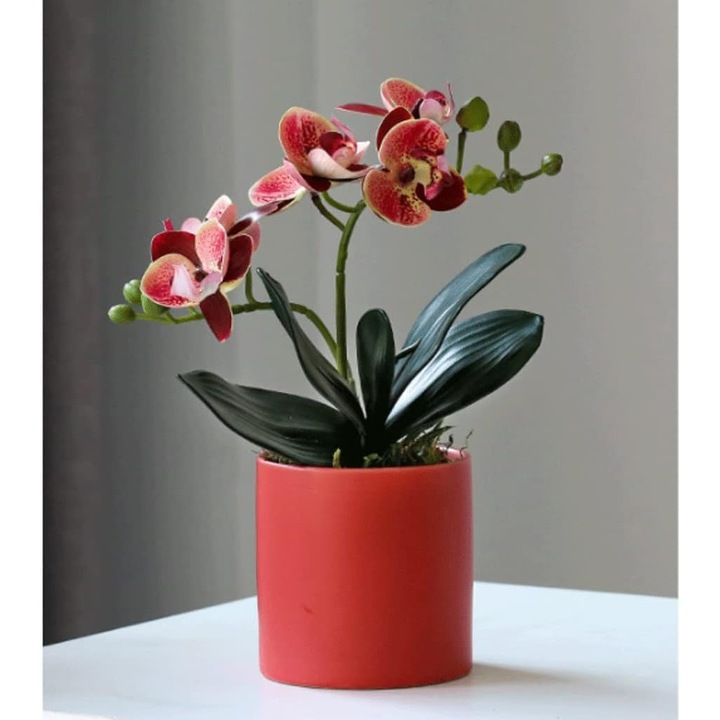 Műnövények, szimulált phalaenopsis orchidea, szett, nappali, irodai dekoráció, 30x30cm