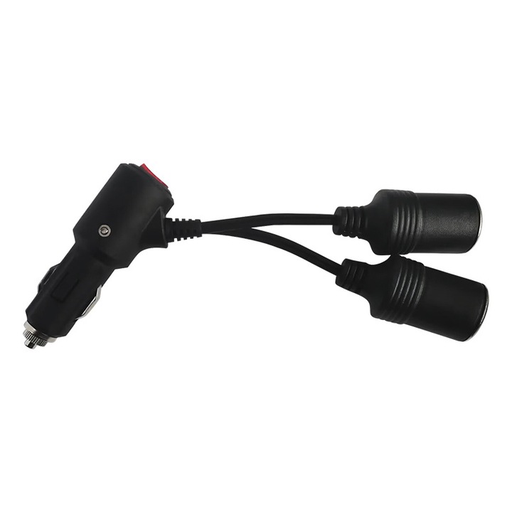 Prelungitor bricheta auto cu 2 prize, cu comutator, 15cm, 12V-24V, PVC
