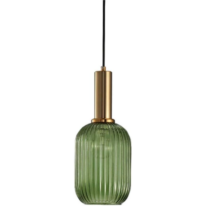 Lustra suspendata moderna Nordic sticla translucida dungi, alama, 13x20x12cm, cablu 120cm, verde