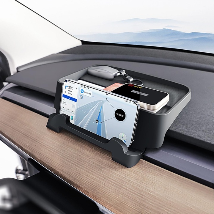 Suport auto pentru telefon si cutie de depozitare, set pentru Tesla Model 3 si Model Y, silicon, rezistent la temperaturi ridicate, usor de curatat