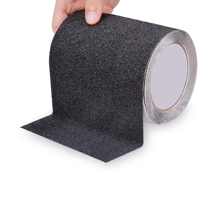 Противоплъзгаща самозалепваща лента Bedee, 15 см x 10 м, водоустойчива, за вътрешна и външна употреба, черна