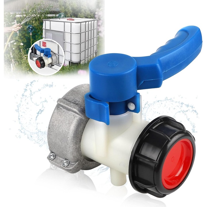Robinet pentru bazin IBC S60x6, DN50 diametru filet 75mm, YOUKUKE, Supapa de control al iesirii containerului IBC, 13.3 x 13.5 x 13.3 cm